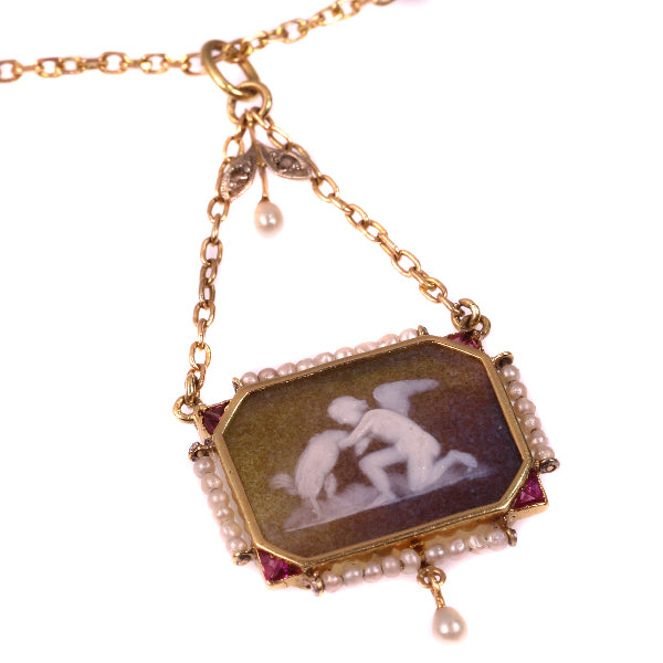 Antique Victorian Cameo Pendant on Gold Chain