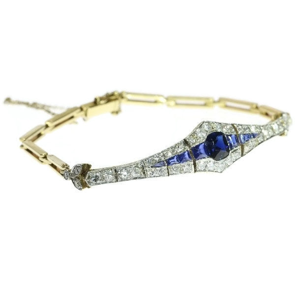 Fine Antique Art Deco Dutch Sapphire and Diamond Bracelet