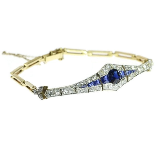 Fine Antique Art Deco Dutch Sapphire and Diamond Bracelet