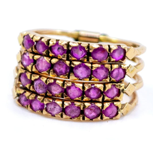 Antique Victorian 1.00ct Ruby Four Row Ring