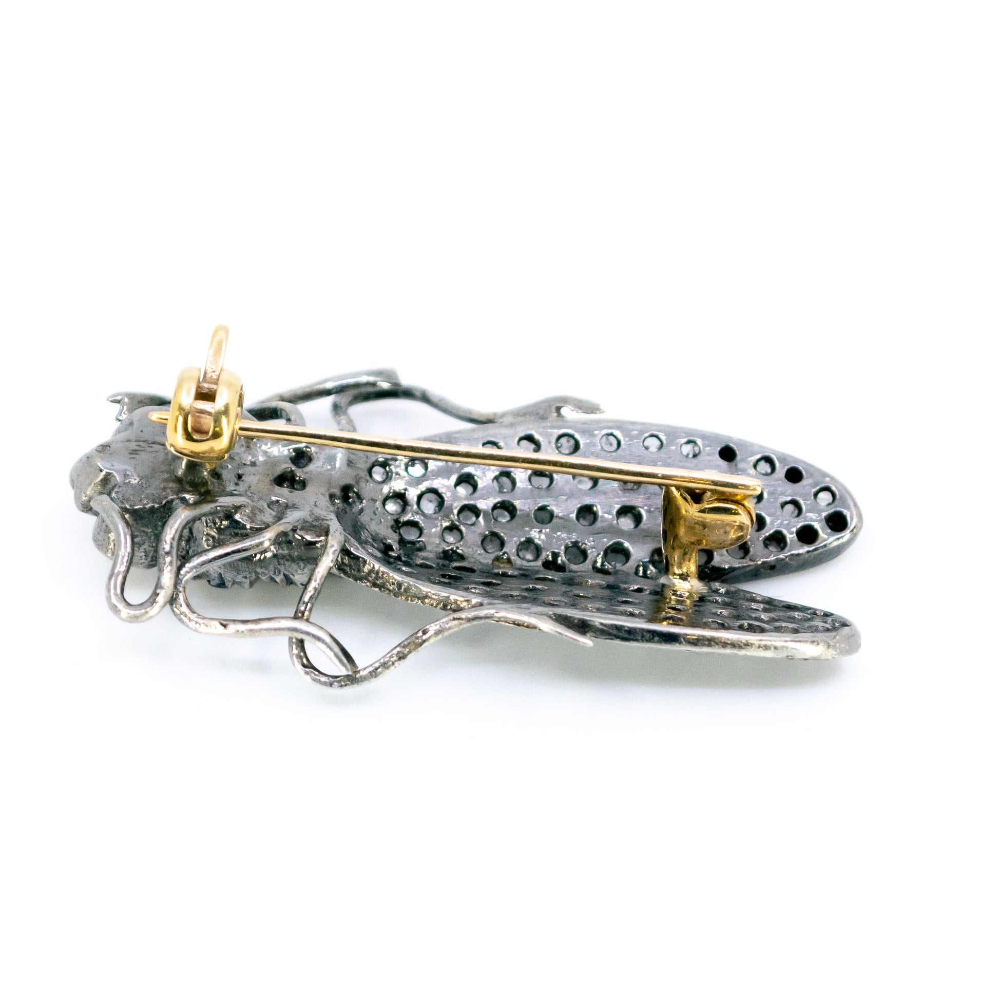 14 Carat Gold, Silver, Diamond, Emerald, Ruby and Sapphire Insect Brooch
