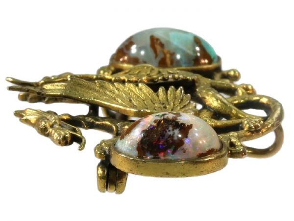 Charming Antique Victorian Brooch Depicting Two Griffins Protecting Their Egg