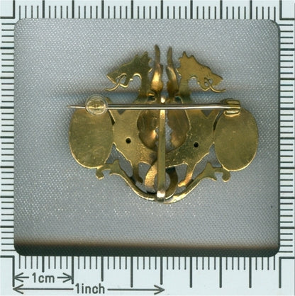 Charming Antique Victorian Brooch Depicting Two Griffins Protecting Their Egg