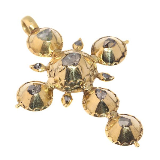 Antique Georgian Foil Set Rose Cut Diamond Gold Cross Pendant