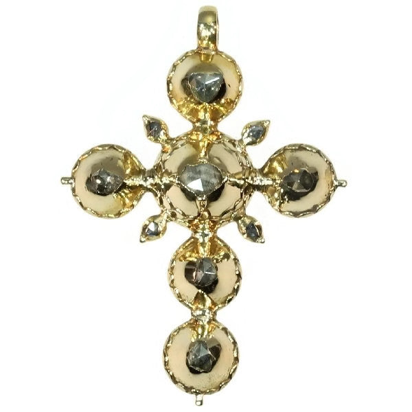 Antique Georgian Foil Set Rose Cut Diamond Gold Cross Pendant