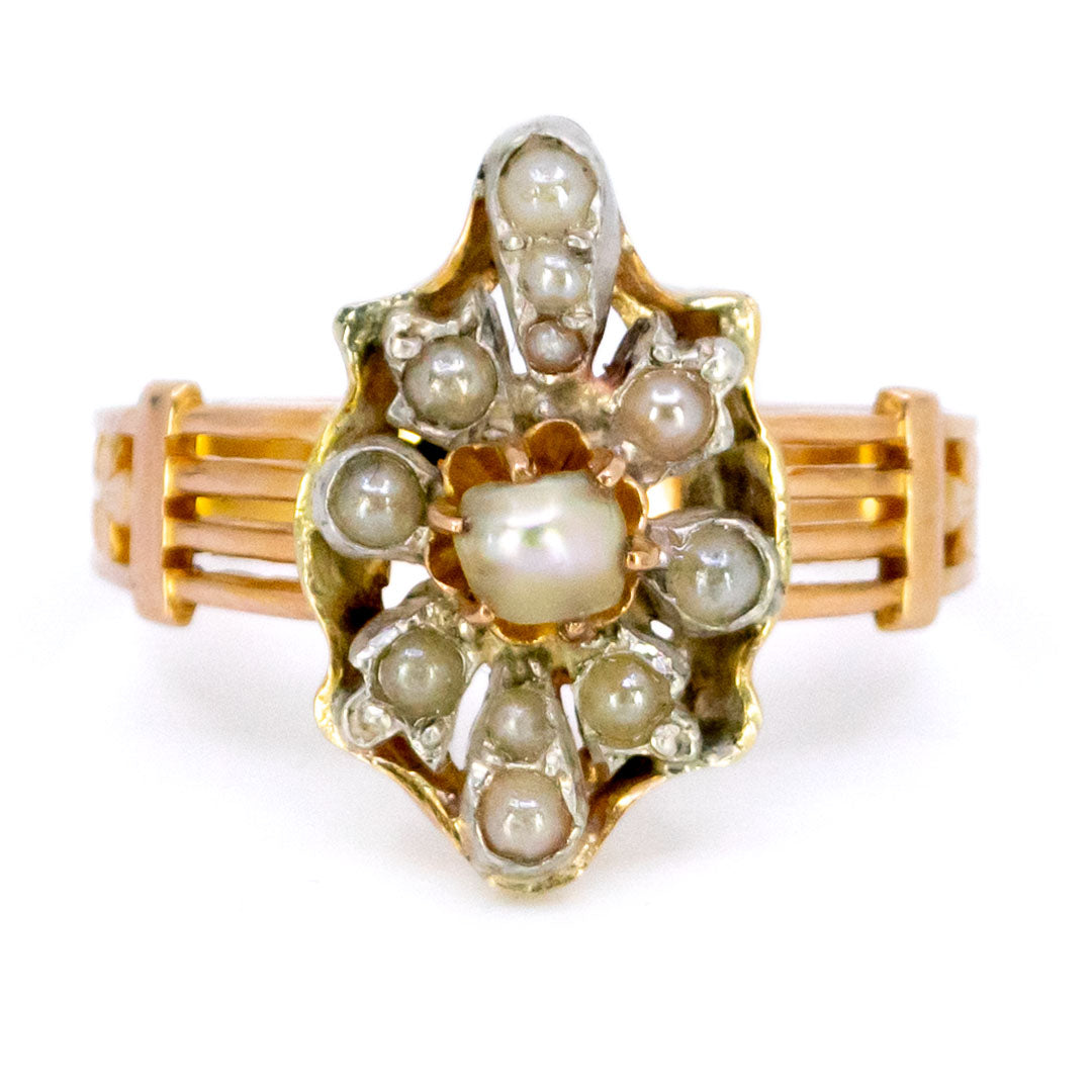 Pearl 18k Silver Antique Ring 12323-2325