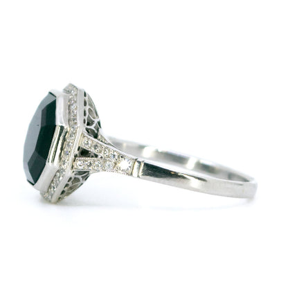 Art Deco Platinum, Octagonal Black Onyx and Diamond Ring, 1.40 Carats