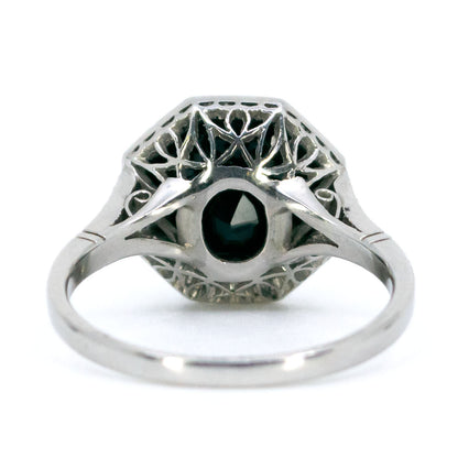Art Deco Platinum, Octagonal Black Onyx and Diamond Ring, 1.40 Carats