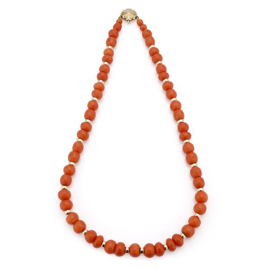 Vintage Gold and Coral Beaded Necklace