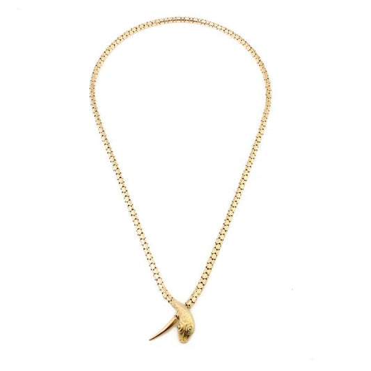 Antique Victorian Yellow Gold Snake Necklace with Tourmaline Eyes, crafted from 9ct yellow gold, Made in England, Circa 1860s