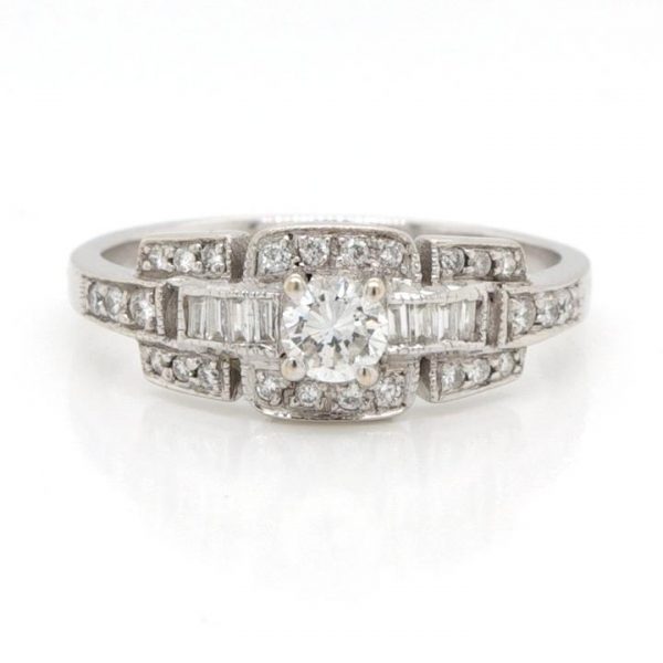 Vintage 0.50ct Baguette and Brilliant Cut Diamond Ring; set with baguette cut and brilliant cut diamond, 0.50 carat total, in 18ct white gold