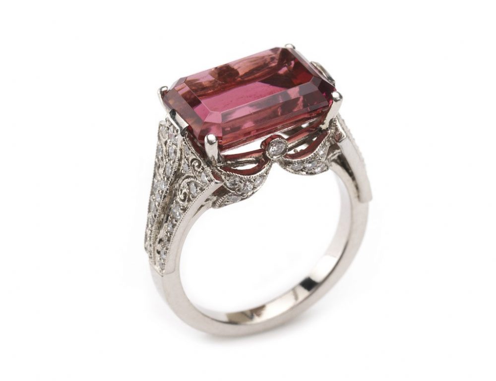 Pink Tourmaline and diamond ring