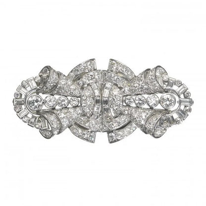 Art Deco 7ct Diamond Double Clip Brooch in Platinum