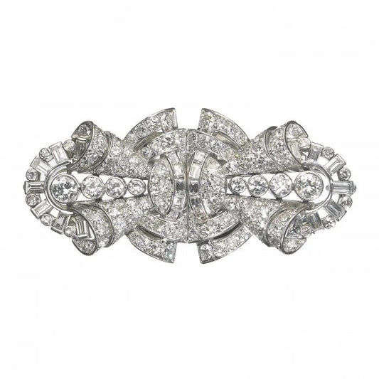 Art Deco 7ct Diamond Double Clip Brooch in Platinum