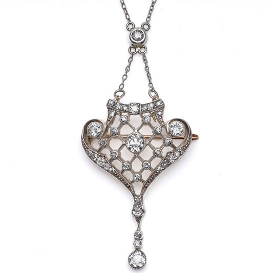 Fine Antique Cartier Edwardian 2.4ct Diamond Pendant Brooch
