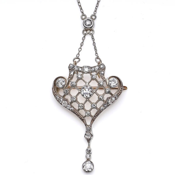 Fine Antique Cartier Edwardian 2.4ct Diamond Pendant Brooch