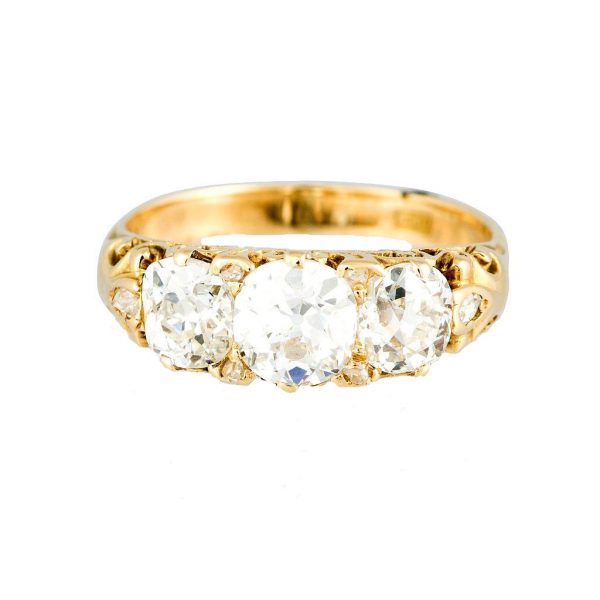 Victorian Diamond Three-Stone Ring, totaling 2.40 carats, 18ct Yellow Gold