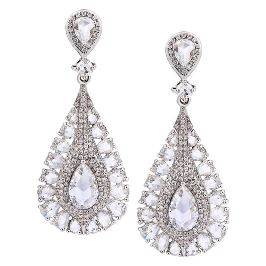 Rose Cut Diamond Teardrop Drop Earrings, 3.83 carats