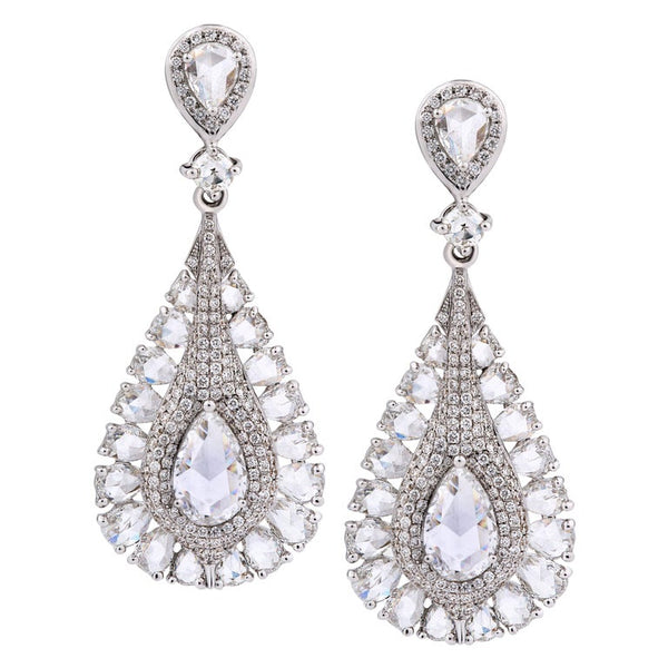 Rose Cut Diamond Teardrop Drop Earrings, 3.83 carats