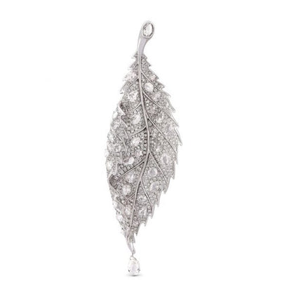 Rose Cut and Briolette Diamond Leaf Brooch, 4.13ct total, 18ct White Gold