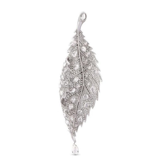 Rose Cut and Briolette Diamond Leaf Brooch, 4.13ct total, 18ct White Gold