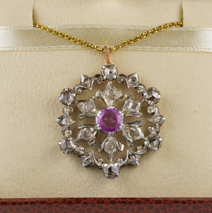 Victorian Natural Ruby Rose Cut Diamond Beautiful Flower Pendant
