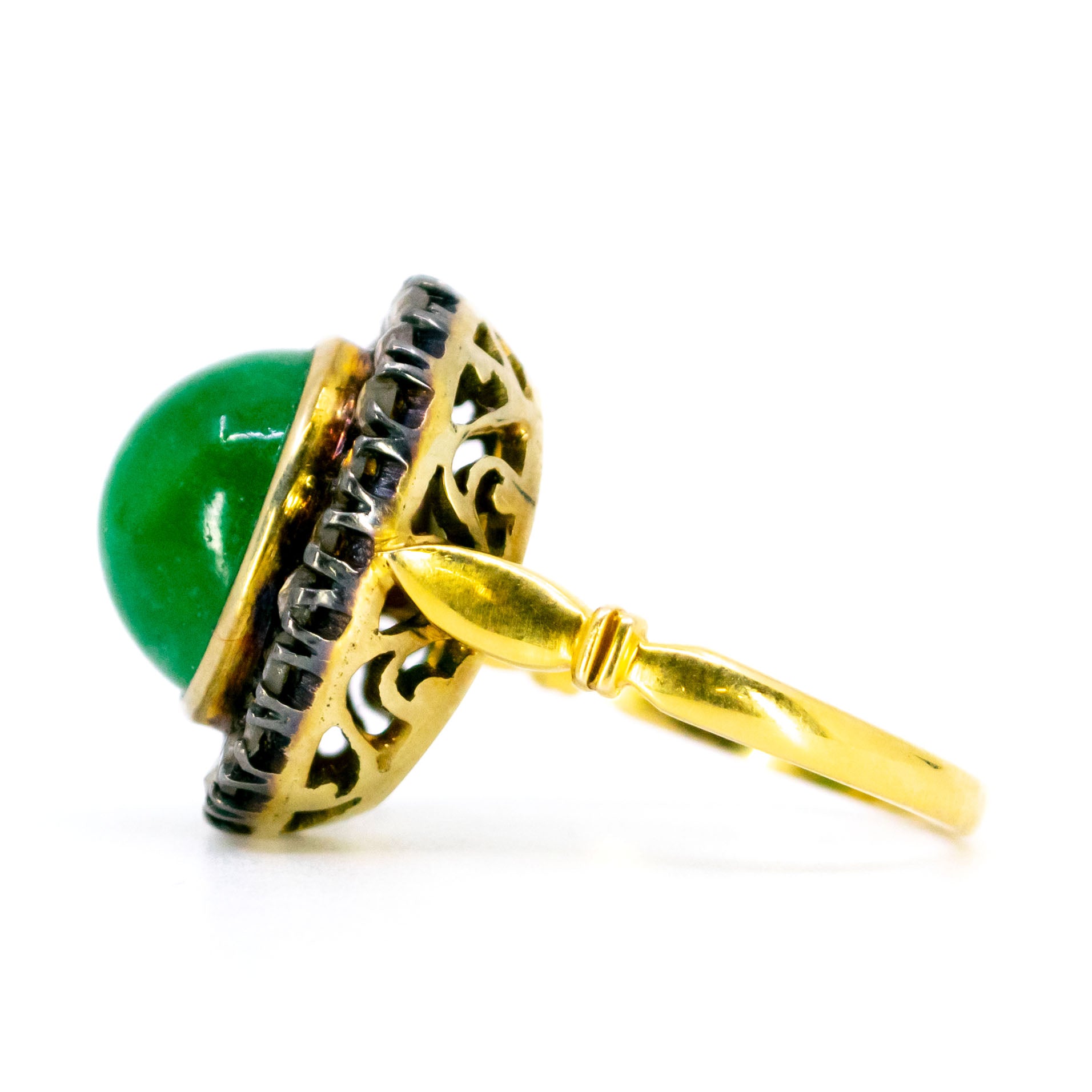 Vintage 14 Carat Yellow Gold, Silver, Emerald and Diamond Oval Cluster Ring