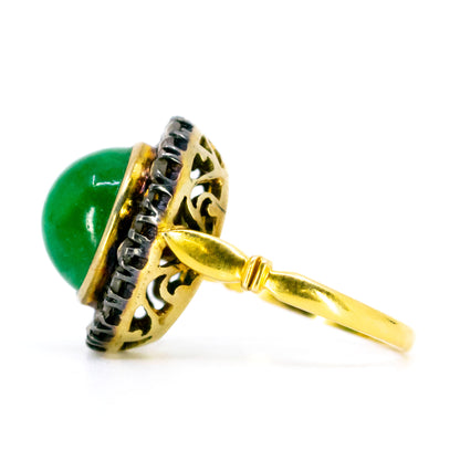 Vintage 14 Carat Yellow Gold, Silver, Emerald and Diamond Oval Cluster Ring