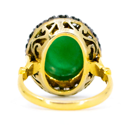 Vintage 14 Carat Yellow Gold, Silver, Emerald and Diamond Oval Cluster Ring