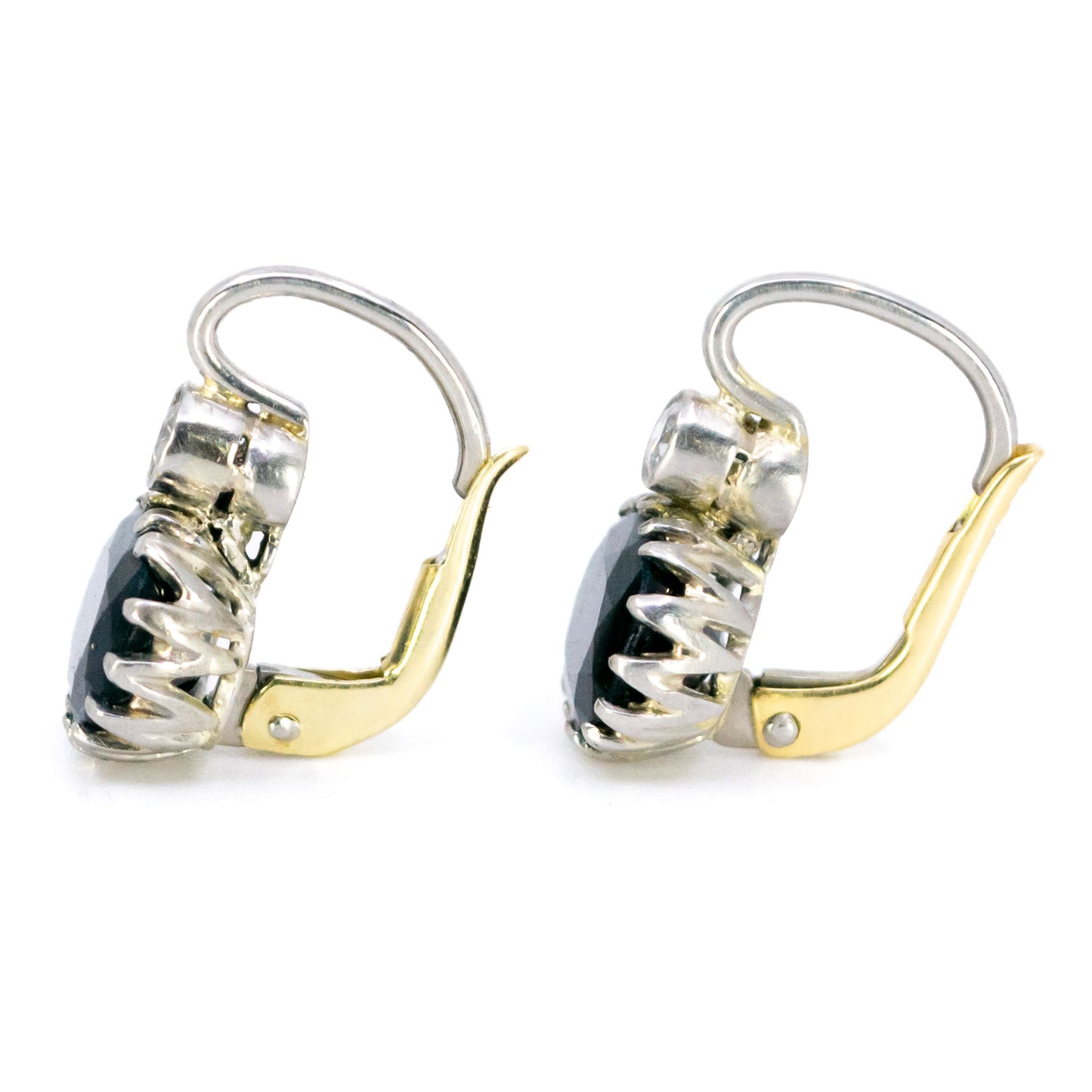 Vintage Platinum, 14 Carat Gold, Sapphire and Diamond Pendant Earrings