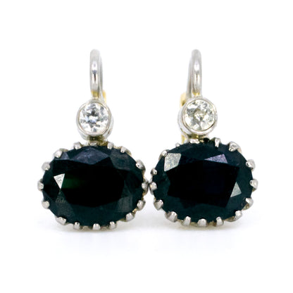 Vintage Platinum, 14 Carat Gold, Sapphire and Diamond Pendant Earrings
