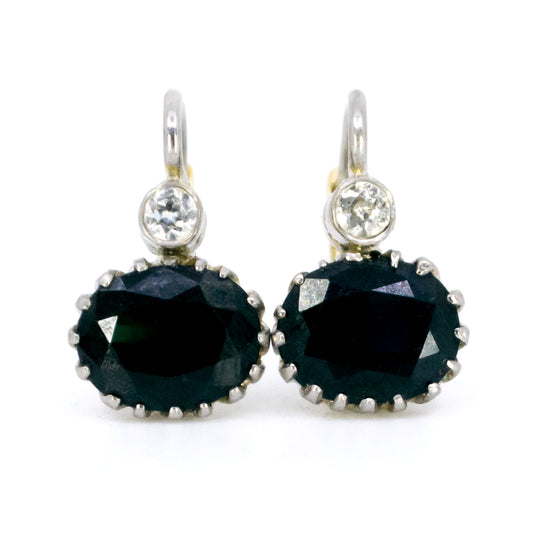 Vintage Platinum, 14 Carat Gold, Sapphire and Diamond Pendant Earrings
