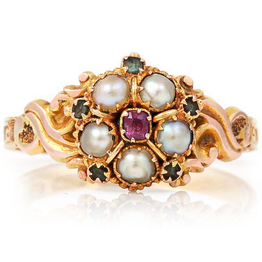 Antique Victorian Pink Sapphire and Pearl Ring