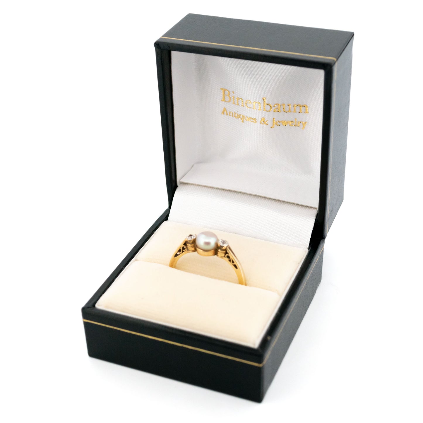 Victorian 9 Carat Yellow Gold 6mm Pearl and Diamond Three Stone Ring