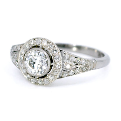 Vintage Platinum Old Mine-Cut Diamond Halo Cluster Ring, 0.65 Carat