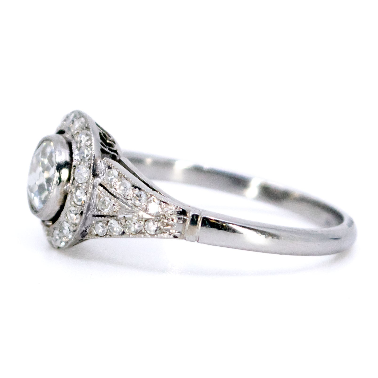 Vintage Platinum Old Mine-Cut Diamond Halo Cluster Ring, 0.65 Carat