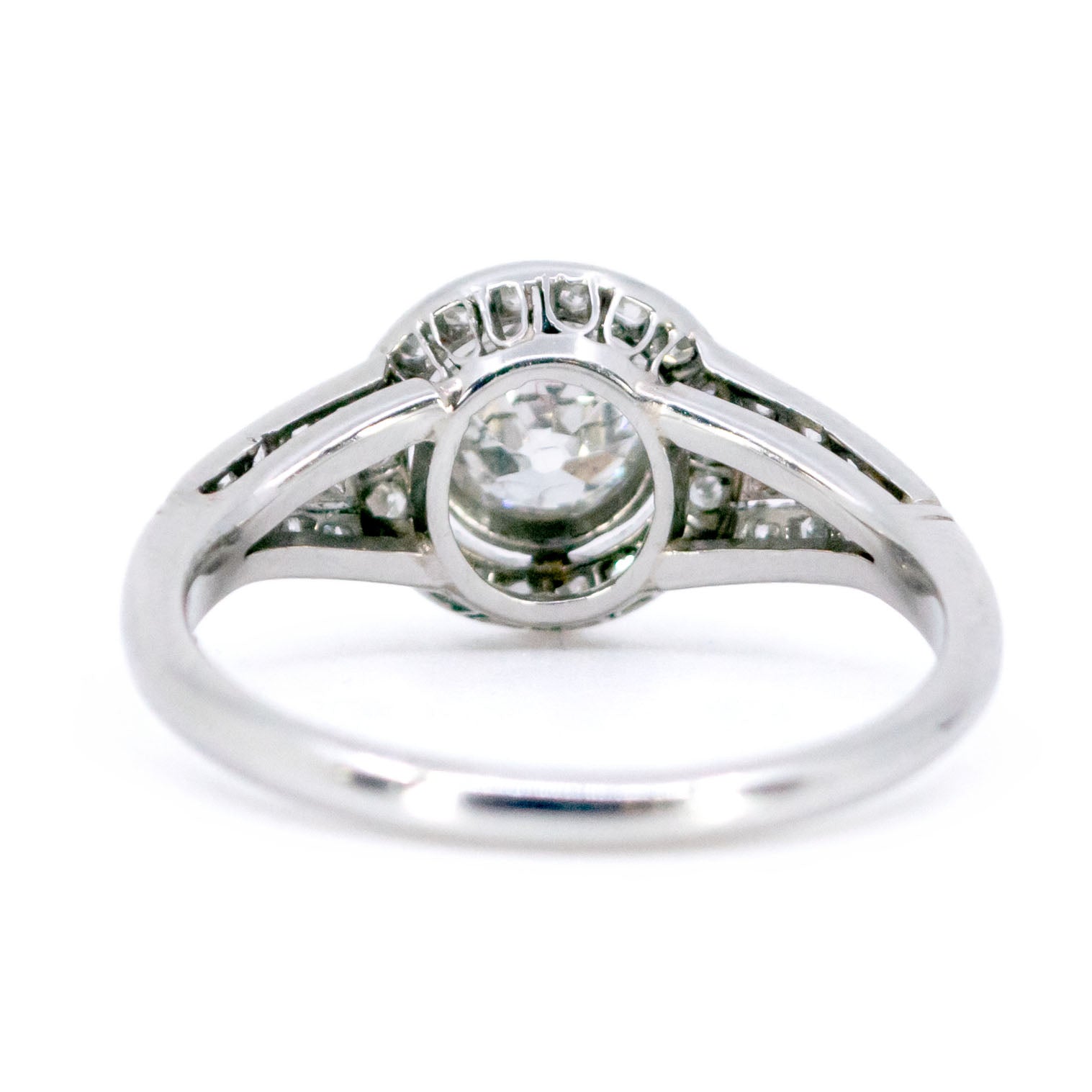 Vintage Platinum Old Mine-Cut Diamond Halo Cluster Ring, 0.65 Carat