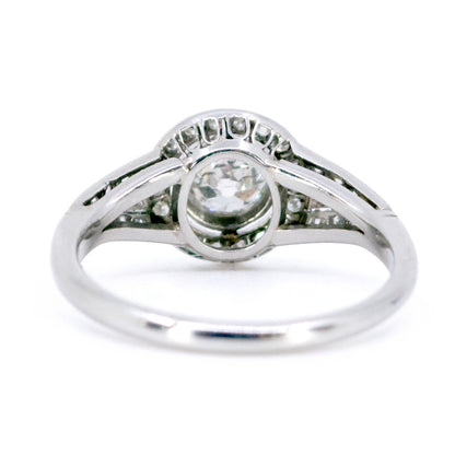 Vintage Platinum Old Mine-Cut Diamond Halo Cluster Ring, 0.65 Carat