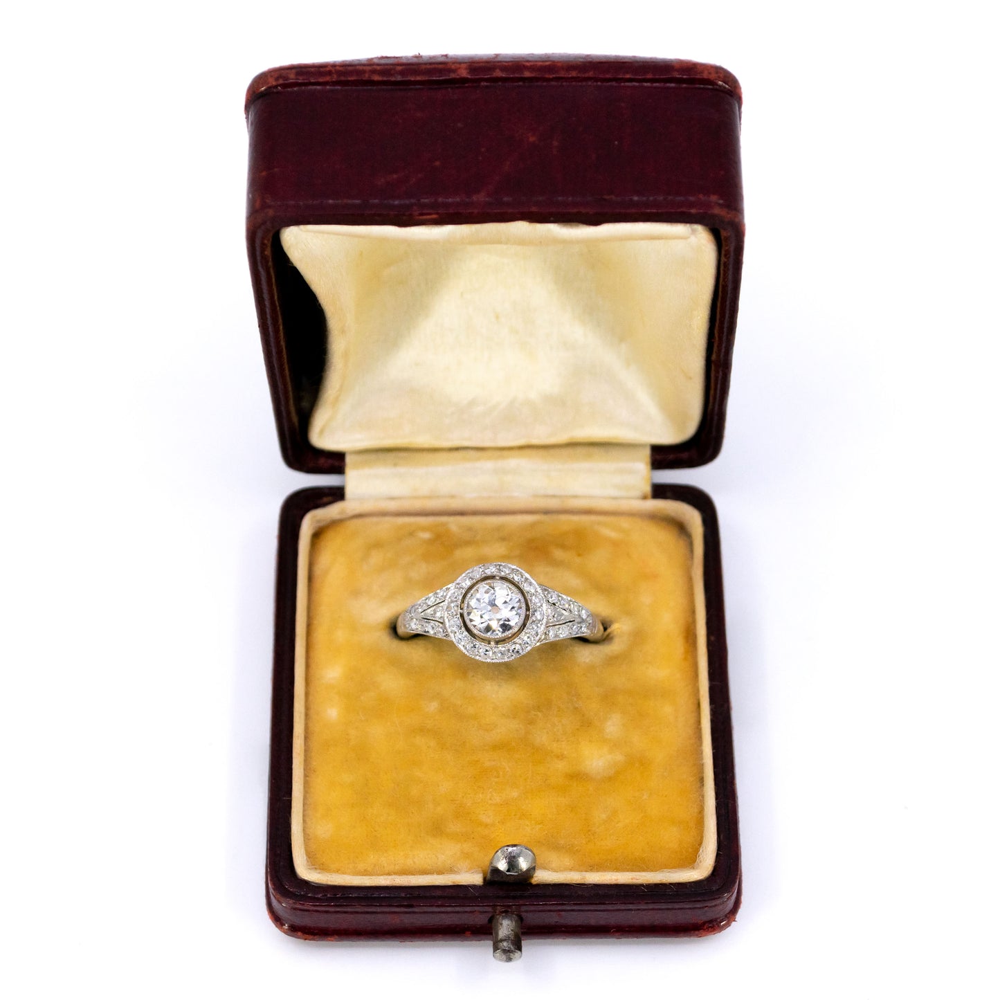 Vintage Platinum Old Mine-Cut Diamond Halo Cluster Ring, 0.65 Carat