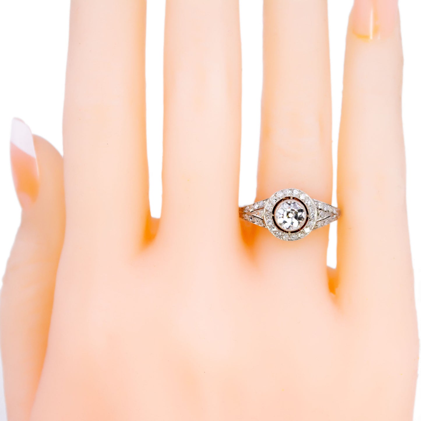 Vintage Platinum Old Mine-Cut Diamond Halo Cluster Ring, 0.65 Carat