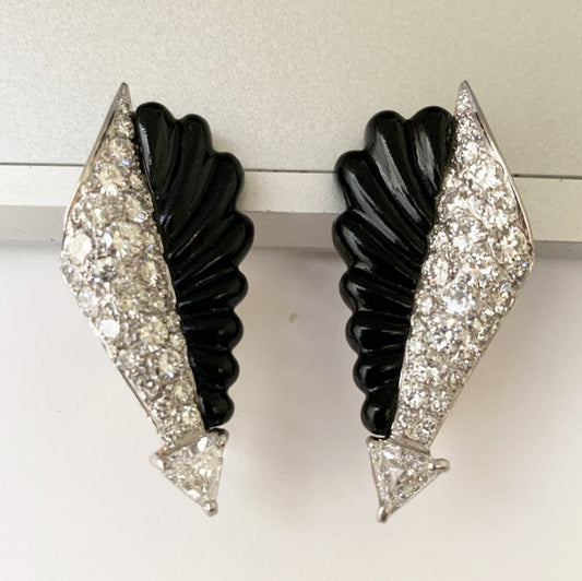 Art Deco Style Onyx and Diamond Earrings