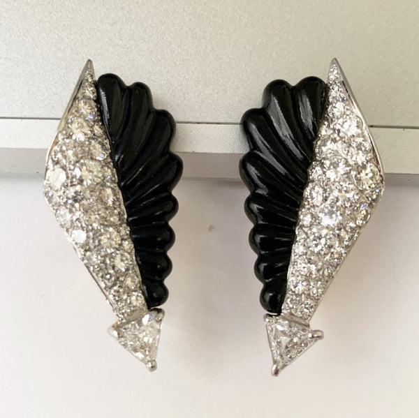 Art Deco Style Onyx and Diamond Earrings