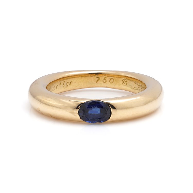 Vintage Cartier Ellipse Collection Sapphire Set 18ct Yellow Gold Band Ring