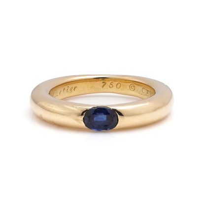 Vintage Cartier Ellipse Collection Sapphire Set 18ct Yellow Gold Band Ring