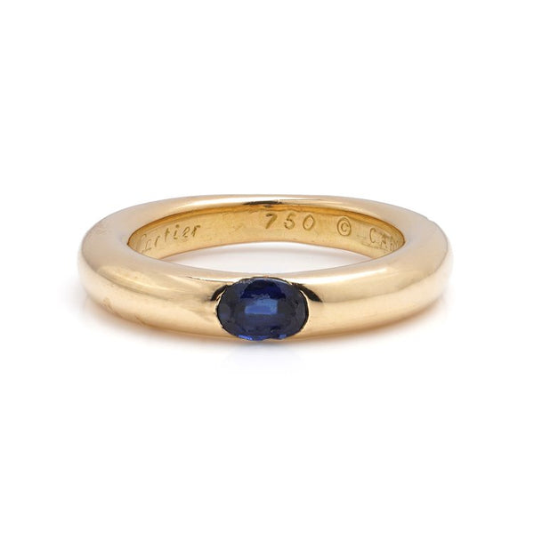 Vintage Cartier Ellipse Collection Sapphire Set 18ct Yellow Gold Band Ring