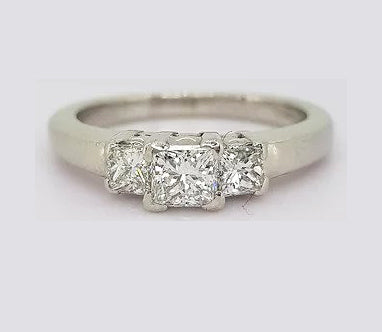 Pretty Certified 0.56cts Princess Cut Diamond Three Stone Ring