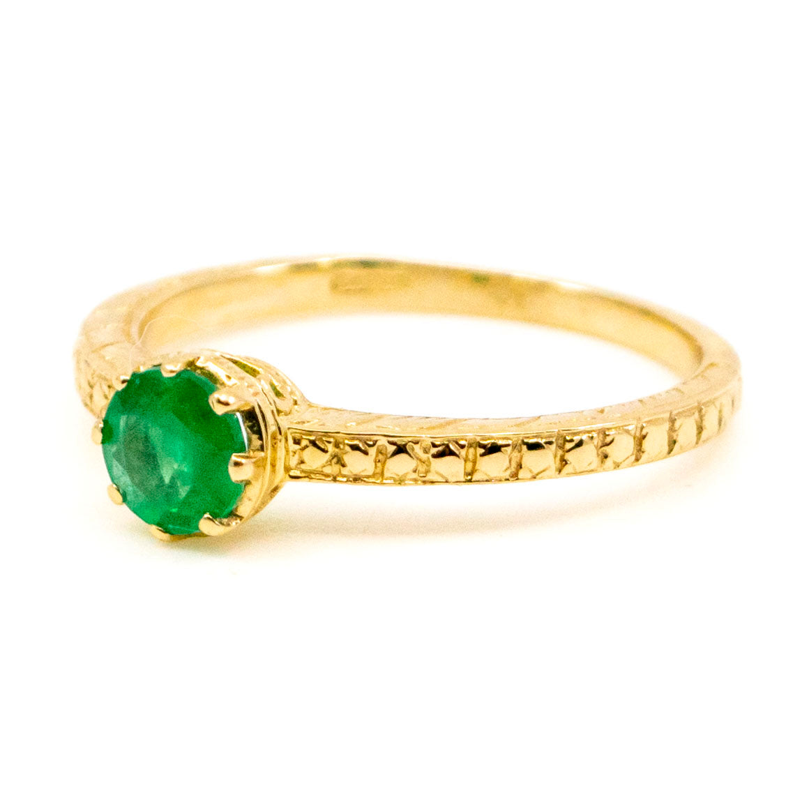 Contemporary 14 Carat Yellow Gold Round Emerald Solitaire Ring, 0.50 Carat