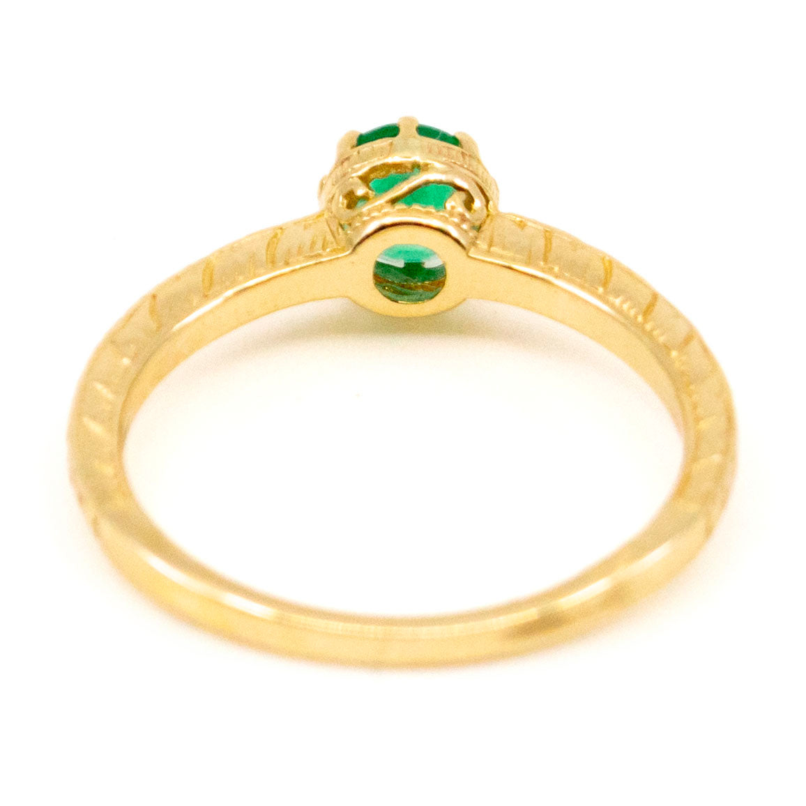 Contemporary 14 Carat Yellow Gold Round Emerald Solitaire Ring, 0.50 Carat