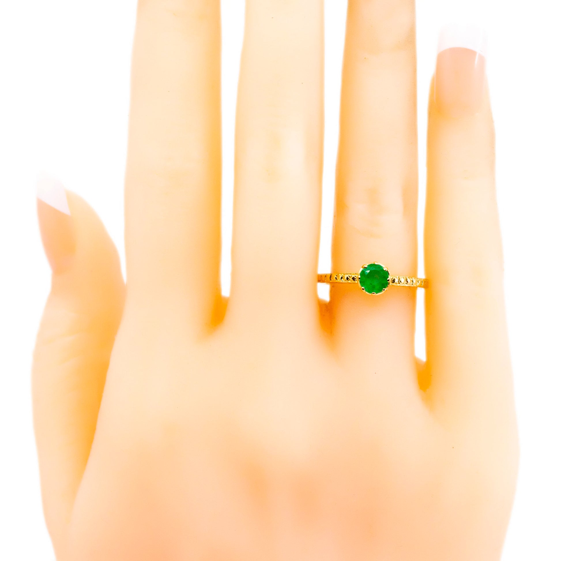 Contemporary 14 Carat Yellow Gold Round Emerald Solitaire Ring, 0.50 Carat