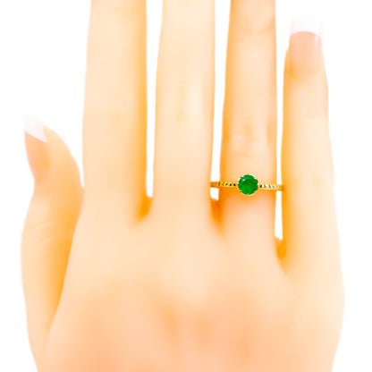 Contemporary 14 Carat Yellow Gold Round Emerald Solitaire Ring, 0.50 Carat
